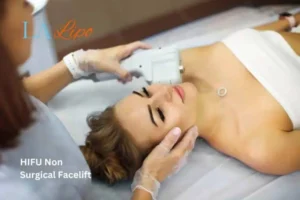 Woman having Hi-Fu to reduce wrinkles West Yorkshire.