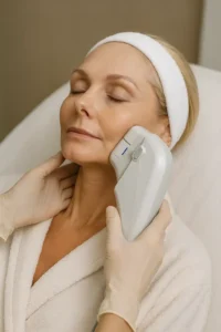 Woman receiving HIFU non surgical facelift treatment West Yorkshire