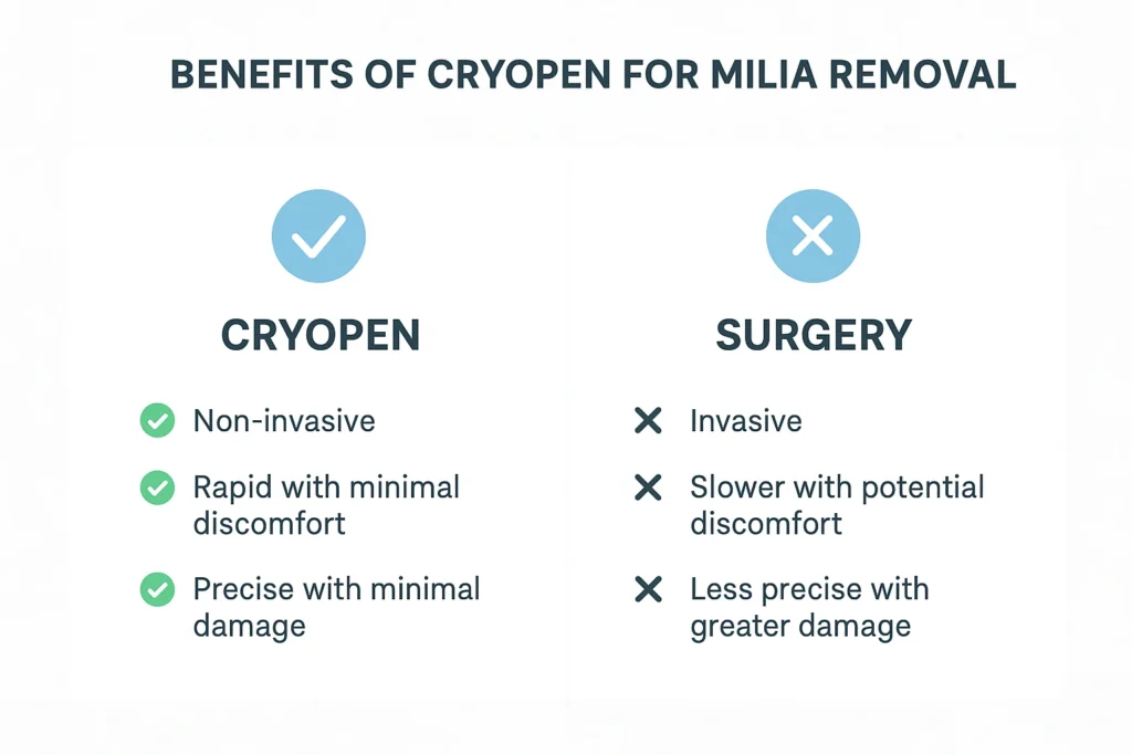 Benefits of cryopen for milia removal West Yorkshire compared to surgical treatments.