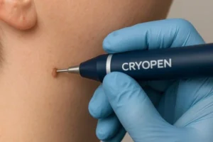 Person receiving skin tag removal West Yorkshire