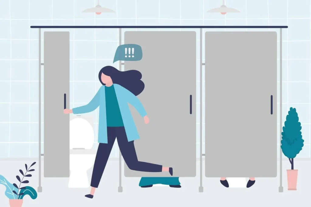 graphic of Urine incontinence West Yorkshire woman running to the toilet.