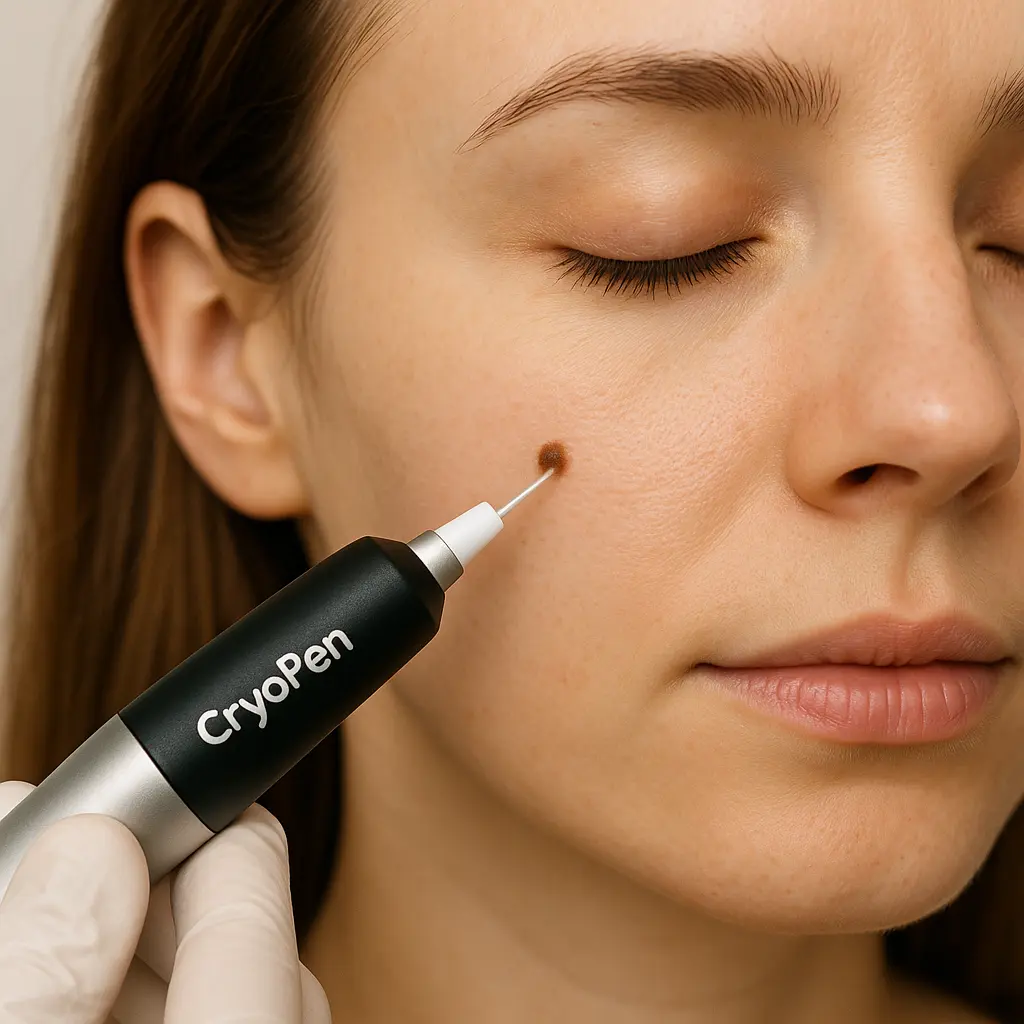 woman receiving facial mole removal West Yorkshire using cryopen